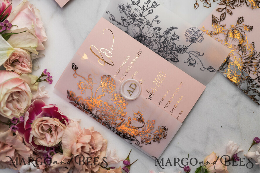 HOCHZEITS EINLADUNGEN Gold / Roségold / Silber / Glitzer Luxus Pergament Goldfolien Hochzeitskarten, elegante Blush-Pink Hochzeitskarten-Suite, Glamour Hochzeitskarten, goldenes Glanz Hochzeitskarten-Suite