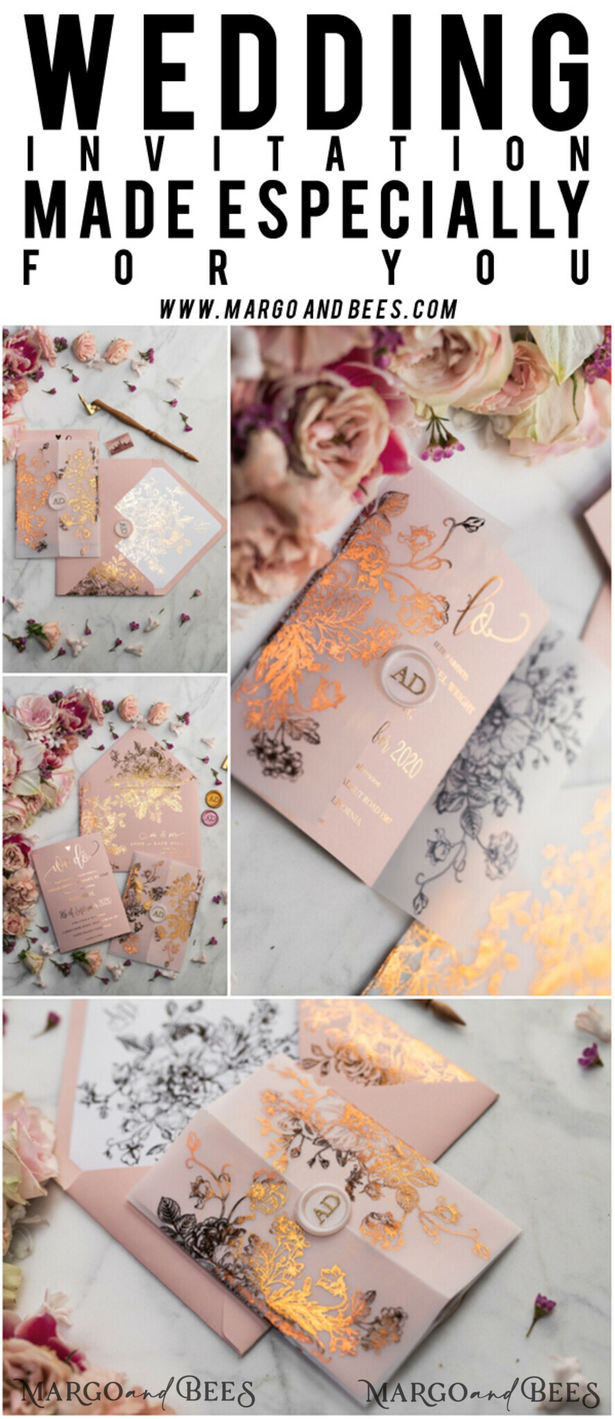 HOCHZEITS EINLADUNGEN Gold / Roségold / Silber / Glitzer Luxus Pergament Goldfolien Hochzeitskarten, elegante Blush-Pink Hochzeitskarten-Suite, Glamour Hochzeitskarten, goldenes Glanz Hochzeitskarten-Suite