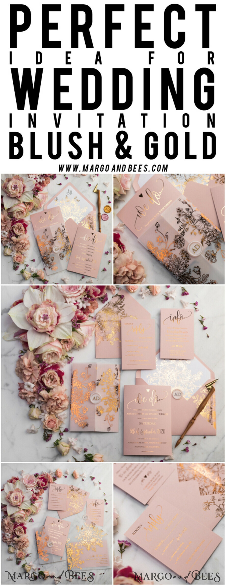 HOCHZEITS EINLADUNGEN Gold / Roségold / Silber / Glitzer Luxus Pergament Goldfolien Hochzeitskarten, elegante Blush-Pink Hochzeitskarten-Suite, Glamour Hochzeitskarten, goldenes Glanz Hochzeitskarten-Suite