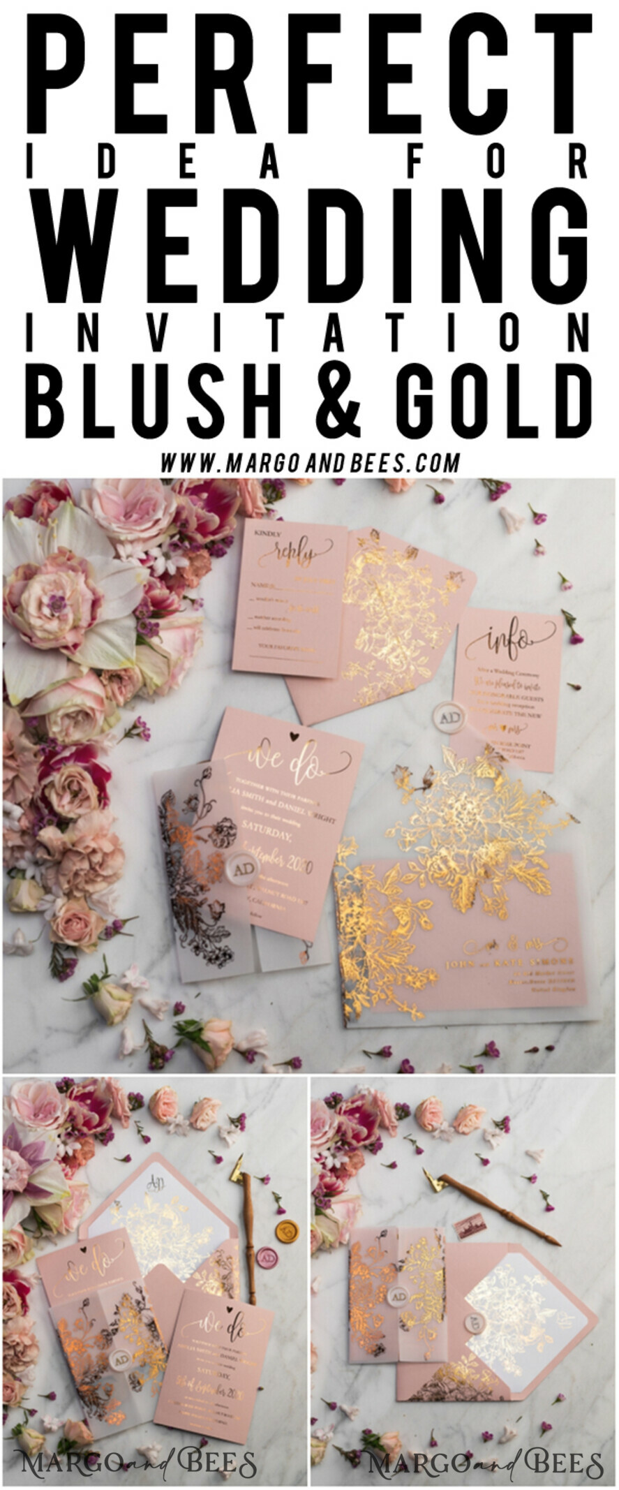 HOCHZEITS EINLADUNGEN Gold / Roségold / Silber / Glitzer Luxus Pergament Goldfolien Hochzeitskarten, elegante Blush-Pink Hochzeitskarten-Suite, Glamour Hochzeitskarten, goldenes Glanz Hochzeitskarten-Suite