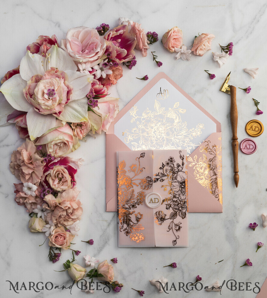HOCHZEITS EINLADUNGEN Gold / Roségold / Silber / Glitzer Luxus Pergament Goldfolien Hochzeitskarten, elegante Blush-Pink Hochzeitskarten-Suite, Glamour Hochzeitskarten, goldenes Glanz Hochzeitskarten-Suite