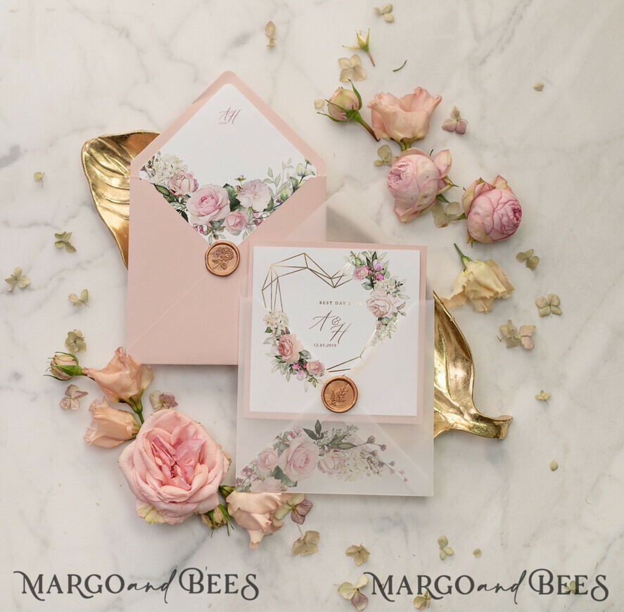 WEDDING INVITATIONS gold / rose gold / silver / glitter Glamour Gold Foil Wedding Invitations, Luxury Golden Shine Wedding Invites, Elegant Blush Pink Wedding Cards, Bespoke Floral Wedding Invitation Suite