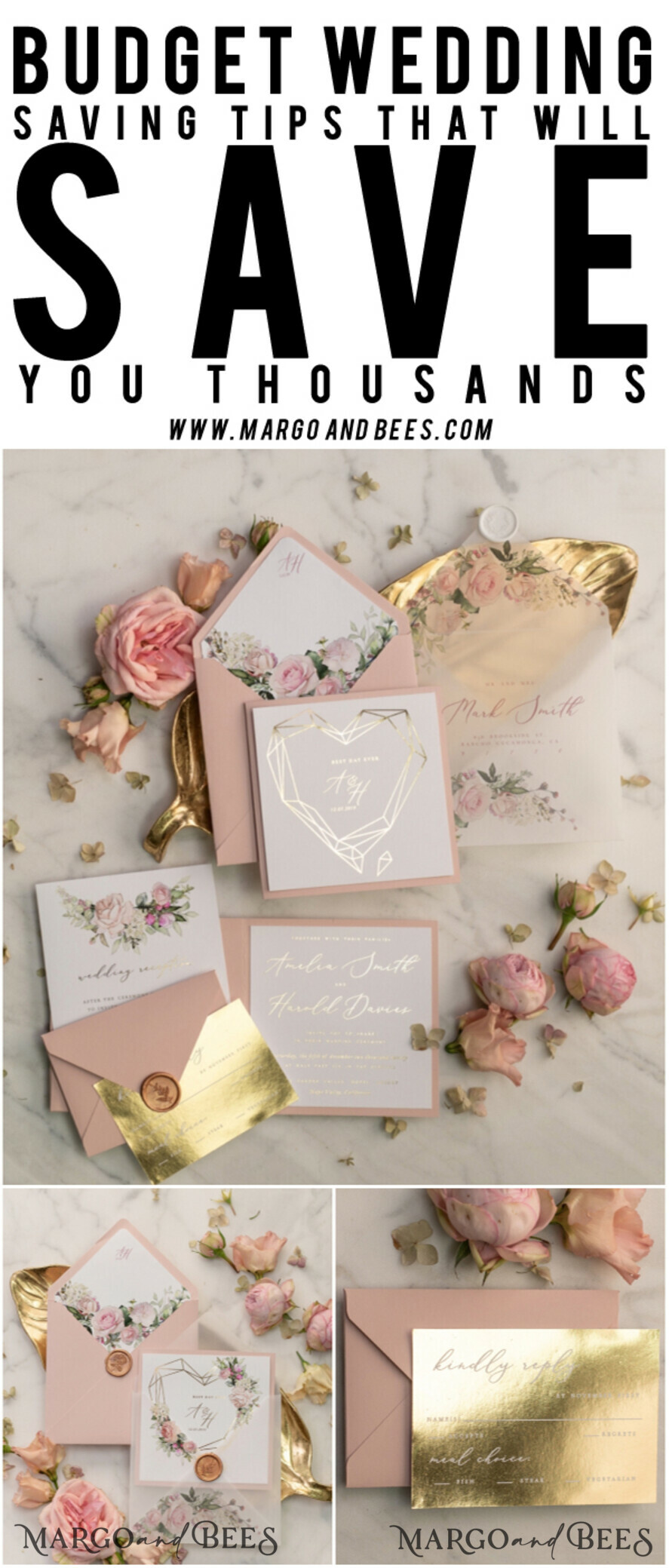 WEDDING INVITATIONS gold / rose gold / silver / glitter Glamour Gold Foil Wedding Invitations, Luxury Golden Shine Wedding Invites, Elegant Blush Pink Wedding Cards, Bespoke Floral Wedding Invitation Suite