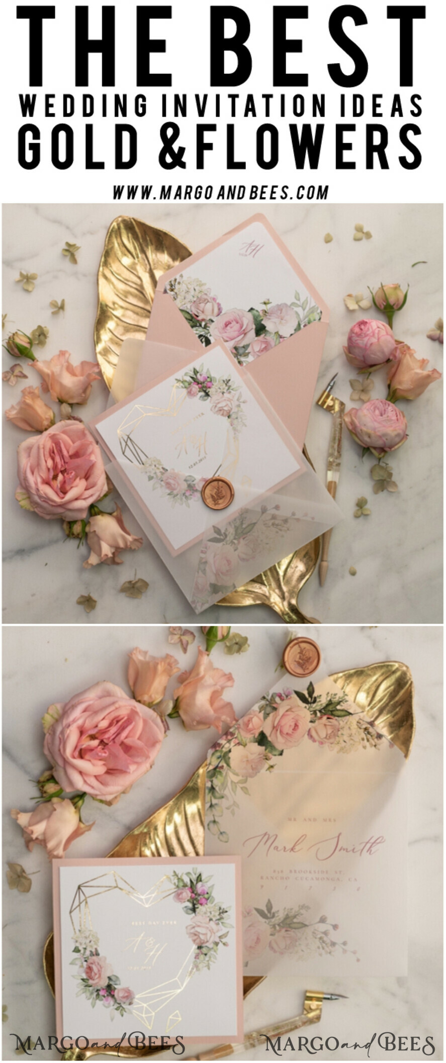 WEDDING INVITATIONS gold / rose gold / silver / glitter Glamour Gold Foil Wedding Invitations, Luxury Golden Shine Wedding Invites, Elegant Blush Pink Wedding Cards, Bespoke Floral Wedding Invitation Suite