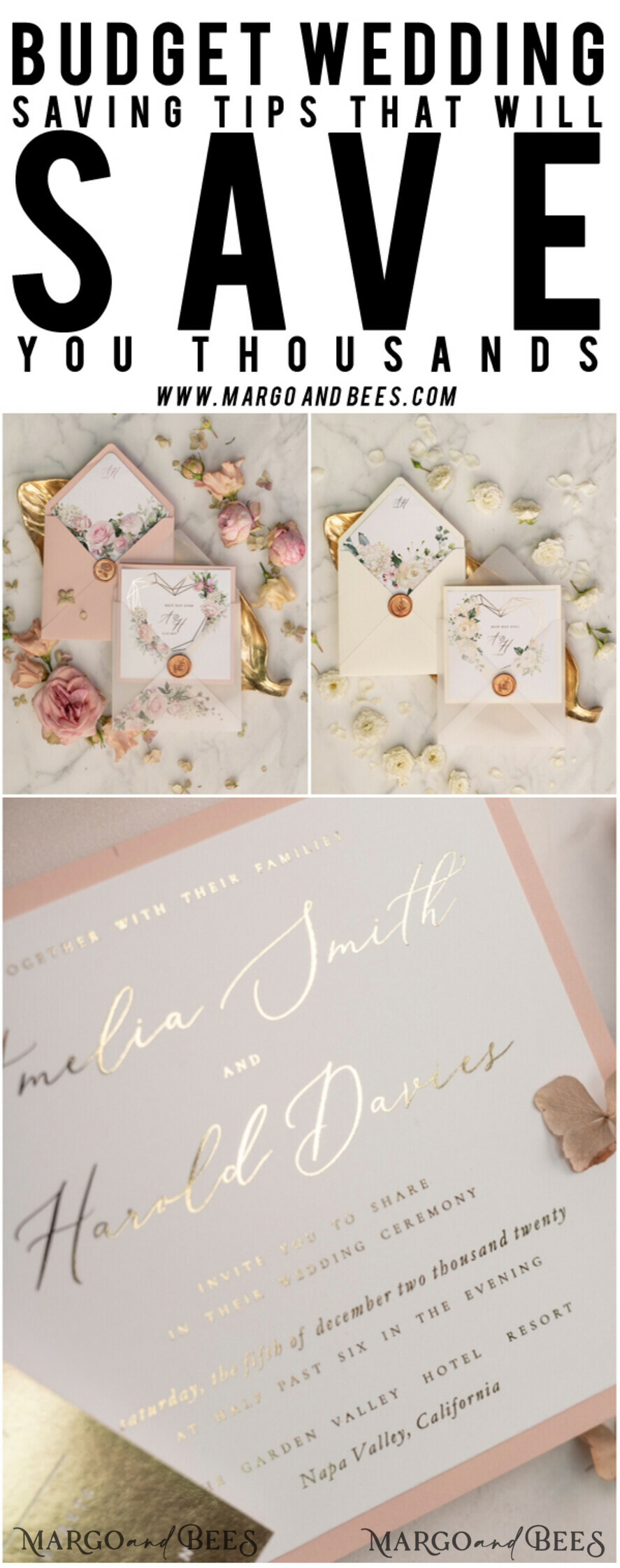 WEDDING INVITATIONS gold / rose gold / silver / glitter Glamour Gold Foil Wedding Invitations, Luxury Golden Shine Wedding Invites, Elegant Blush Pink Wedding Cards, Bespoke Floral Wedding Invitation Suite