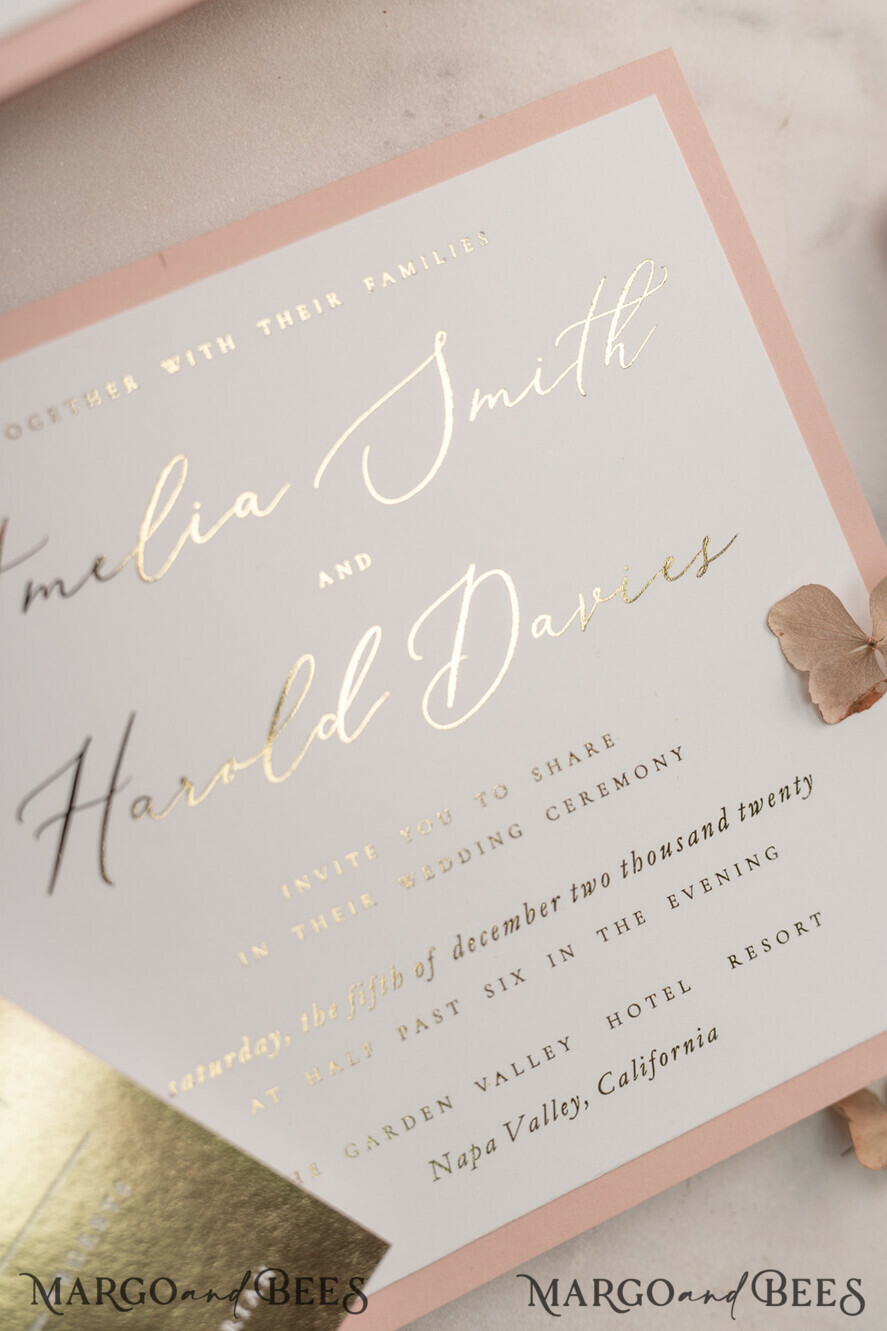 WEDDING INVITATIONS gold / rose gold / silver / glitter Glamour Gold Foil Wedding Invitations, Luxury Golden Shine Wedding Invites, Elegant Blush Pink Wedding Cards, Bespoke Floral Wedding Invitation Suite