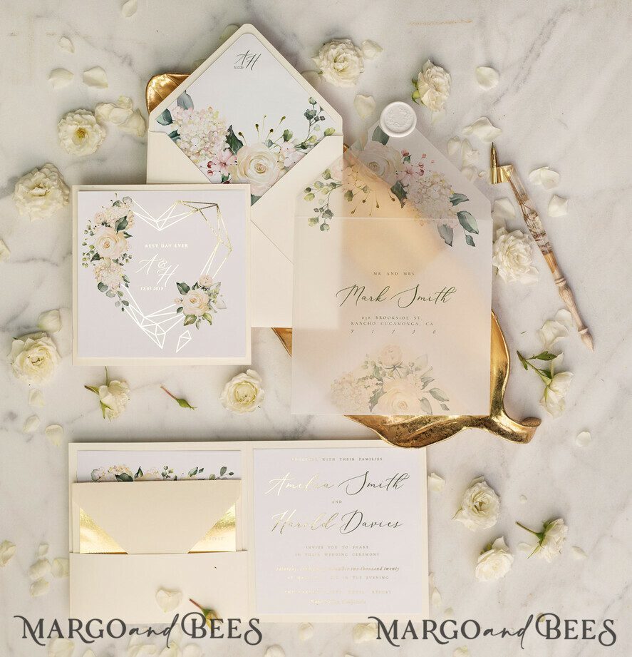 WEDDING INVITATIONS gold / rose gold / silver / glitter Luxury Gold Foil Wedding Invites, Glamour Golden Shine Wedding Invitations, Elegant Nude Pocketfold Wedding Cards, Bespoke Geometric Wedding Invitation Suite