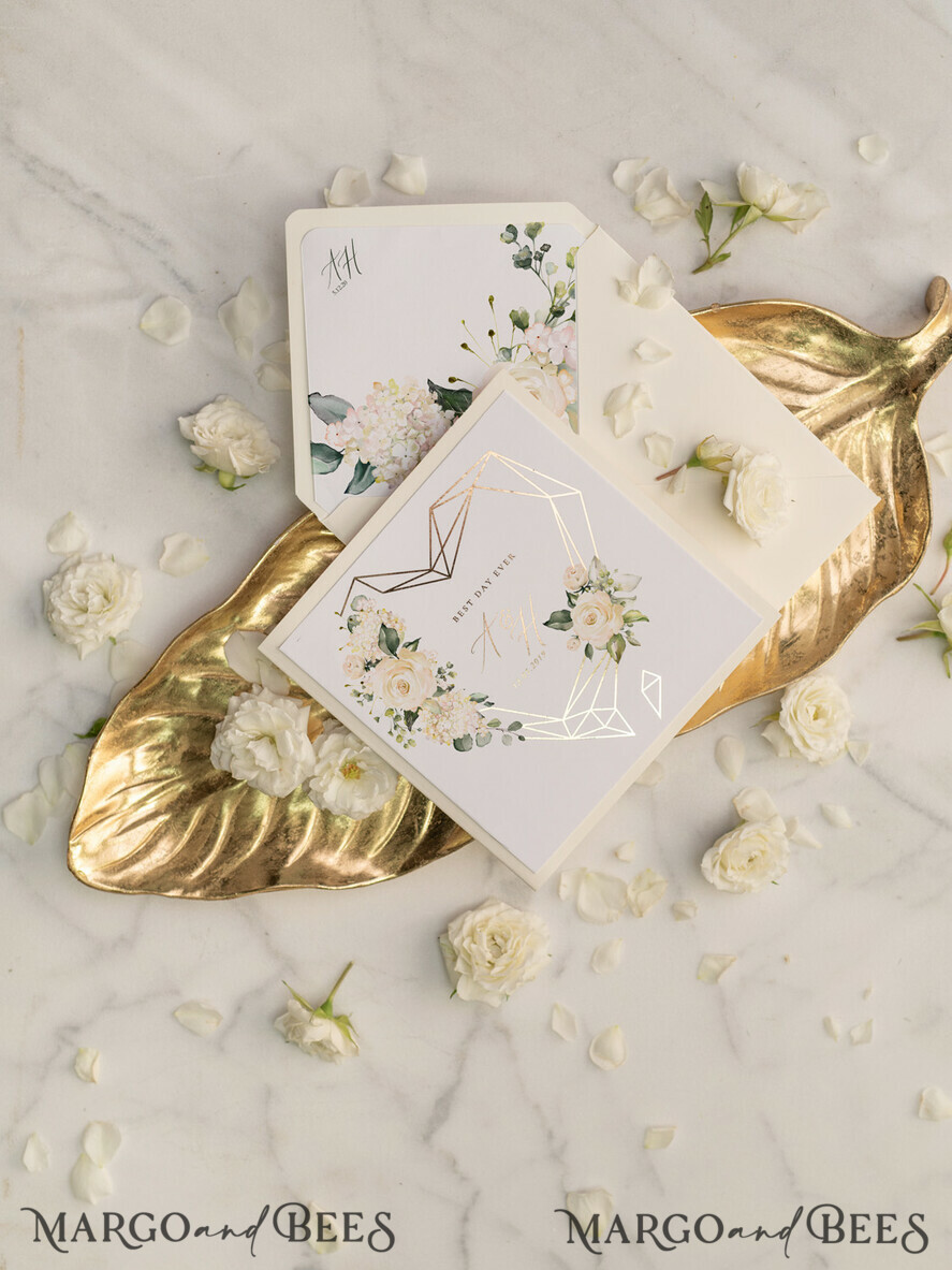 WEDDING INVITATIONS gold / rose gold / silver / glitter Luxury Gold Foil Wedding Invites, Glamour Golden Shine Wedding Invitations, Elegant Nude Pocketfold Wedding Cards, Bespoke Geometric Wedding Invitation Suite