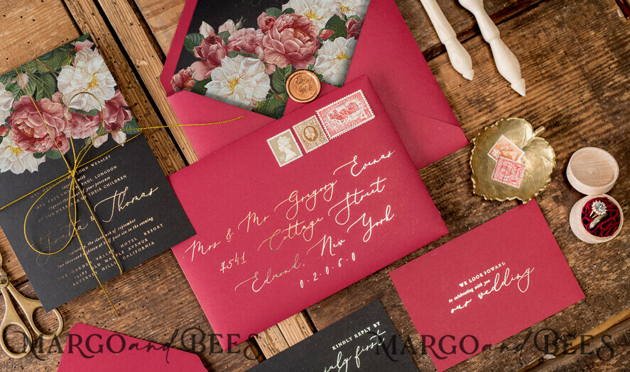 WEDDING INVITATIONS gold / rose gold / silver / glitter Luxury Arabic Wedding Invitation Suite, Glamour Golden Shine Wedding Invitations, Bespoke Black Wedding Cards, Elegant Red Wedding Invites