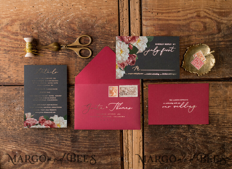 WEDDING INVITATIONS gold / rose gold / silver / glitter Luxury Arabic Wedding Invitation Suite, Glamour Golden Shine Wedding Invitations, Bespoke Black Wedding Cards, Elegant Red Wedding Invites