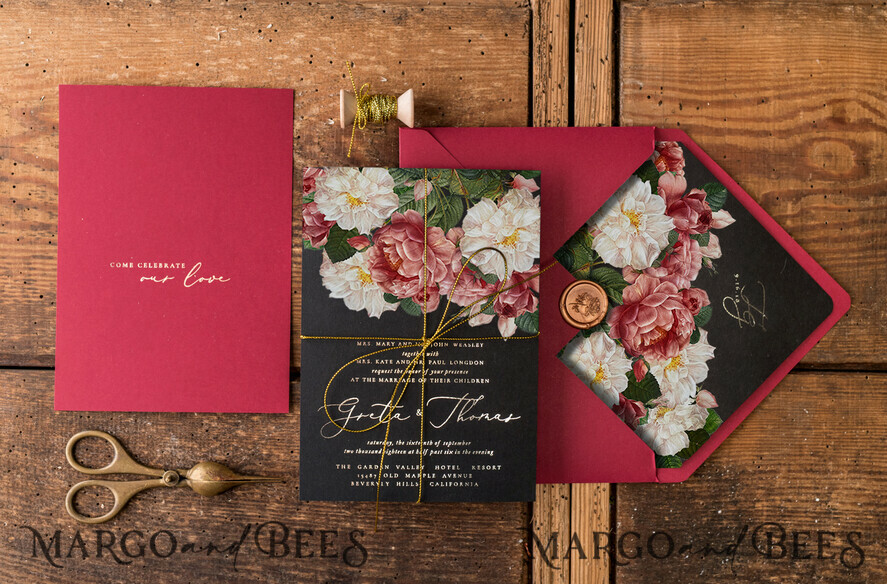 WEDDING INVITATIONS gold / rose gold / silver / glitter Luxury Arabic Wedding Invitation Suite, Glamour Golden Shine Wedding Invitations, Bespoke Black Wedding Cards, Elegant Red Wedding Invites