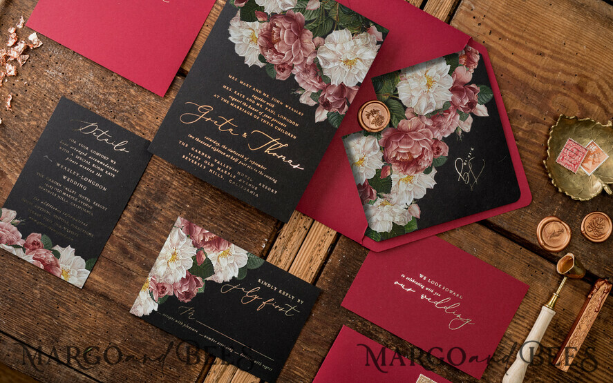 WEDDING INVITATIONS gold / rose gold / silver / glitter Luxury Arabic Wedding Invitation Suite, Glamour Golden Shine Wedding Invitations, Bespoke Black Wedding Cards, Elegant Red Wedding Invites