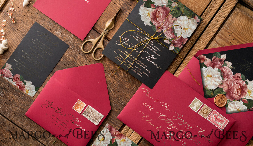WEDDING INVITATIONS gold / rose gold / silver / glitter Luxury Arabic Wedding Invitation Suite, Glamour Golden Shine Wedding Invitations, Bespoke Black Wedding Cards, Elegant Red Wedding Invites