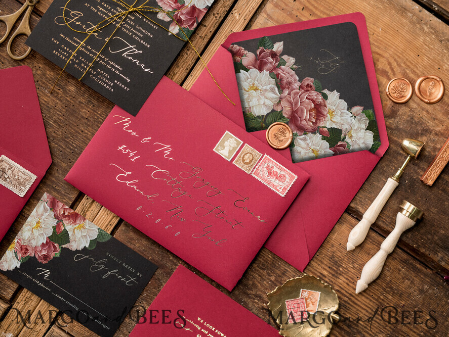 WEDDING INVITATIONS gold / rose gold / silver / glitter Luxury Arabic Wedding Invitation Suite, Glamour Golden Shine Wedding Invitations, Bespoke Black Wedding Cards, Elegant Red Wedding Invites
