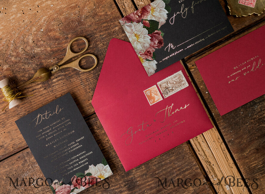 WEDDING INVITATIONS gold / rose gold / silver / glitter Luxury Arabic Wedding Invitation Suite, Glamour Golden Shine Wedding Invitations, Bespoke Black Wedding Cards, Elegant Red Wedding Invites
