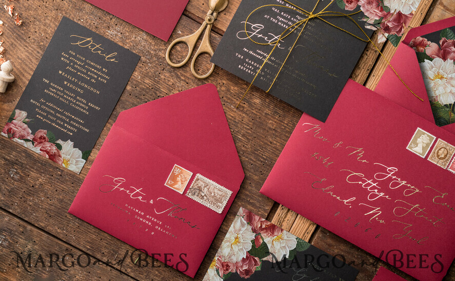 WEDDING INVITATIONS gold / rose gold / silver / glitter Luxury Arabic Wedding Invitation Suite, Glamour Golden Shine Wedding Invitations, Bespoke Black Wedding Cards, Elegant Red Wedding Invites