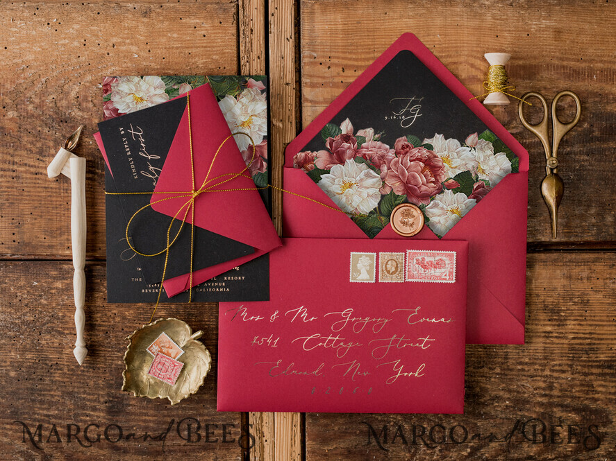 WEDDING INVITATIONS gold / rose gold / silver / glitter Luxury Arabic Wedding Invitation Suite, Glamour Golden Shine Wedding Invitations, Bespoke Black Wedding Cards, Elegant Red Wedding Invites