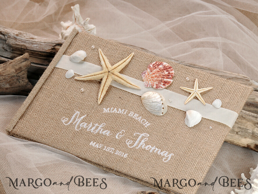 Preonalised wedding Guestbook, Rustic Beach Photo Book Burlap Instax Wedding Photo Guestbook Burlap