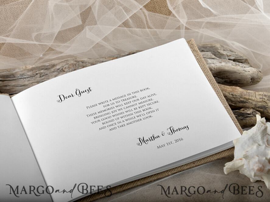 Preonalised wedding Guestbook, Rustic Beach Photo Book Burlap Instax Wedding Photo Guestbook Burlap