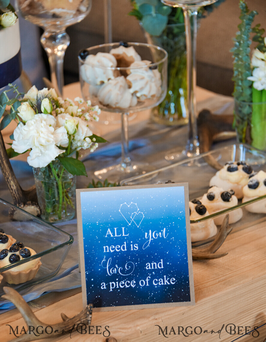 TABLE DECOR SIGNS Wood Eco Rustic Table numbers Elegant Royal Navy Wedding Candy Bar Sign, Bespoke Watercolor Table Décor, Winter Rustic Table Card, Handmade Blue And Eco Brown Wedding Stationery, Galaxy Sign