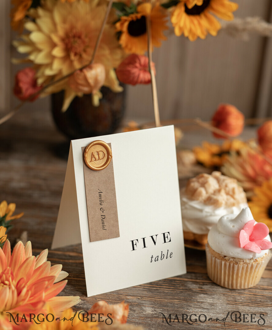 TABLE DECOR SIGNS Wood Eco Rustic Table numbers Rustic Wedding Table Number with Wax Seal, Barn Table Cards, Eco Romantic Personalized Cards, Elegant Ecru Kraft Wedding Table Décor, Simple Rustic Table Number