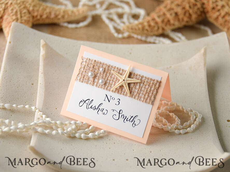 PLACE CARDS / TABLE CARDS Beach/marine/ Destionation Wedding Theme Romantic Marine Wedding Place Card with a Starfish, Elegant Marine Name Tags For Your Wedding Tables, Delicate Burlap White Wedding Place Cards, Editable Text