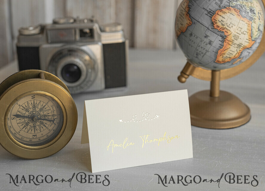 PLACE CARDS / TABLE CARDS Beach/marine/ Destionation Wedding Theme Travel Passport Gold Foil Wedding Place Cards, Wedding Escort Card, Elegant Destination place cards, Personalized wedding decoration