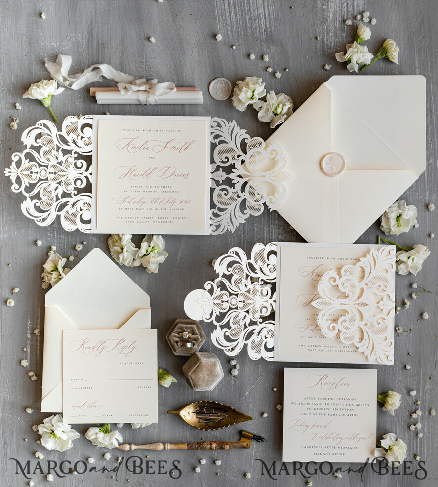WEDDING INVITATIONS lasercut / engraved/ embossed Wedding invitations handmade, Laser cut Pocket Wedding Invitation, Luxury lace wedding invitation set, Laser cut Wedding Invitation