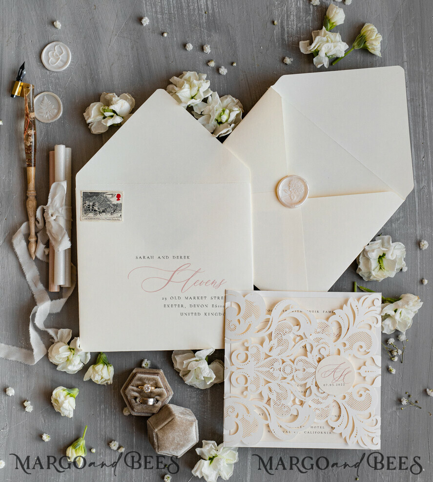 WEDDING INVITATIONS lasercut / engraved/ embossed Wedding invitations handmade, Laser cut Pocket Wedding Invitation, Luxury lace wedding invitation set, Laser cut Wedding Invitation