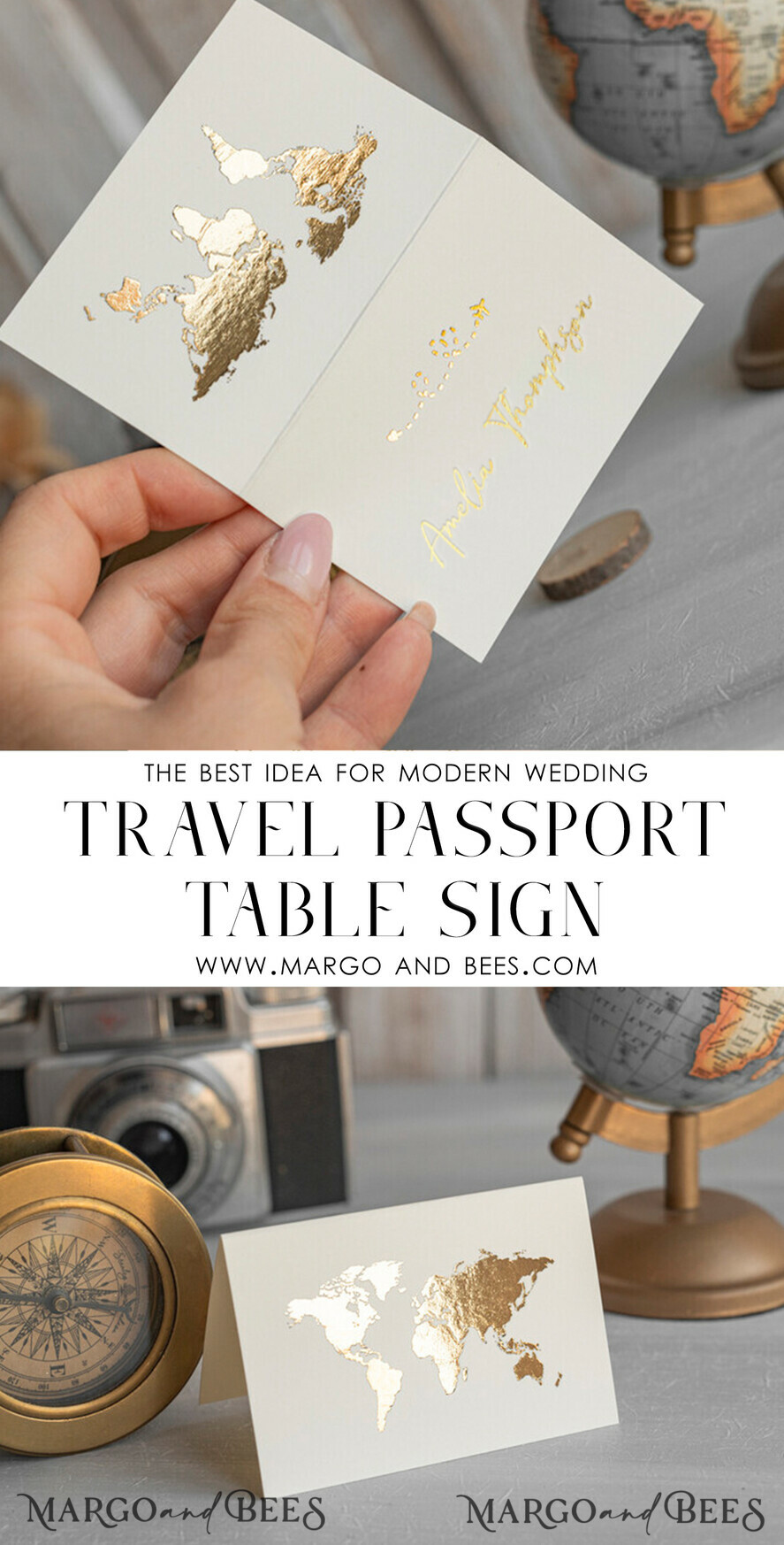 TISCHDEKORATIONSCHILDER Strand Gold Reisepass Hochzeits Tischnummer – Luxus Zeltkarte, elfenbeinfarbene Hochzeitsstationery, Zelt Tischnummern