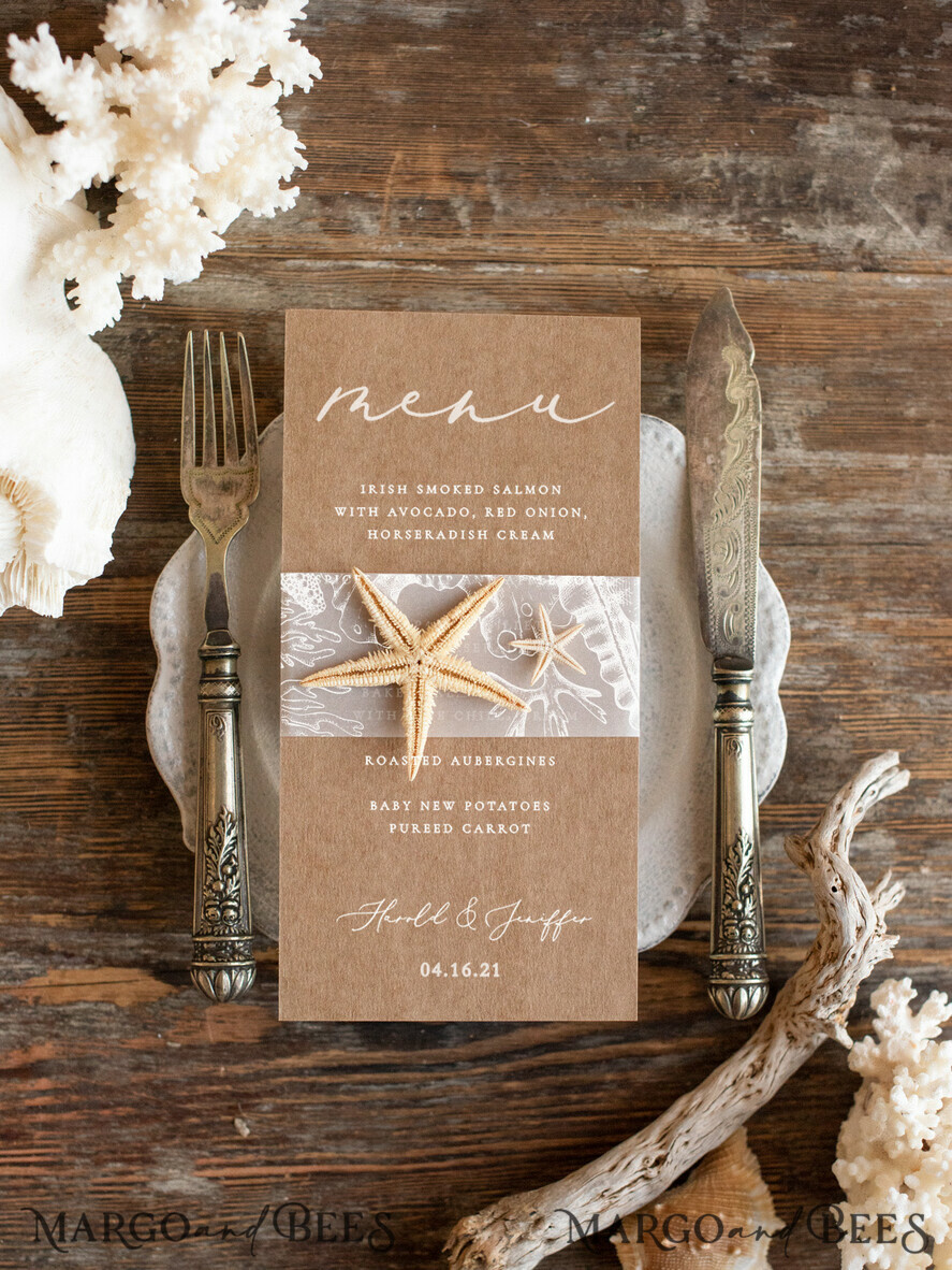 MENU & PROGRAMS beach Wedding programs menu card starfish beach wedding