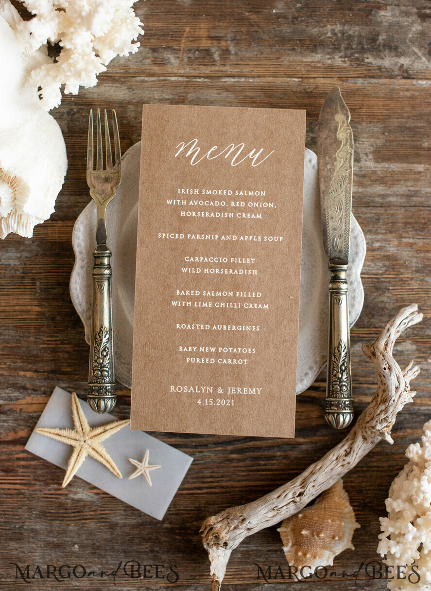 MENU & PROGRAMS beach Custom menu card Romantic Beach Wedding theme