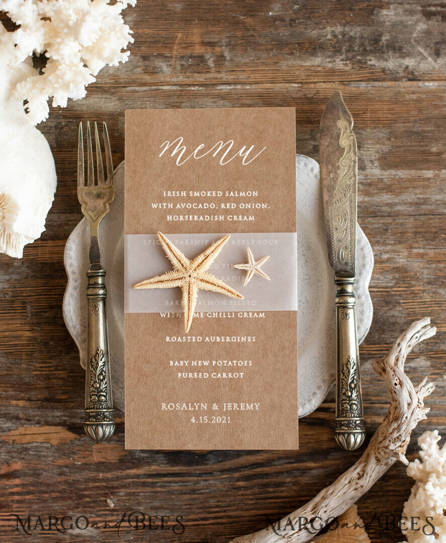 MENU & PROGRAMS beach Custom menu card Romantic Beach Wedding theme