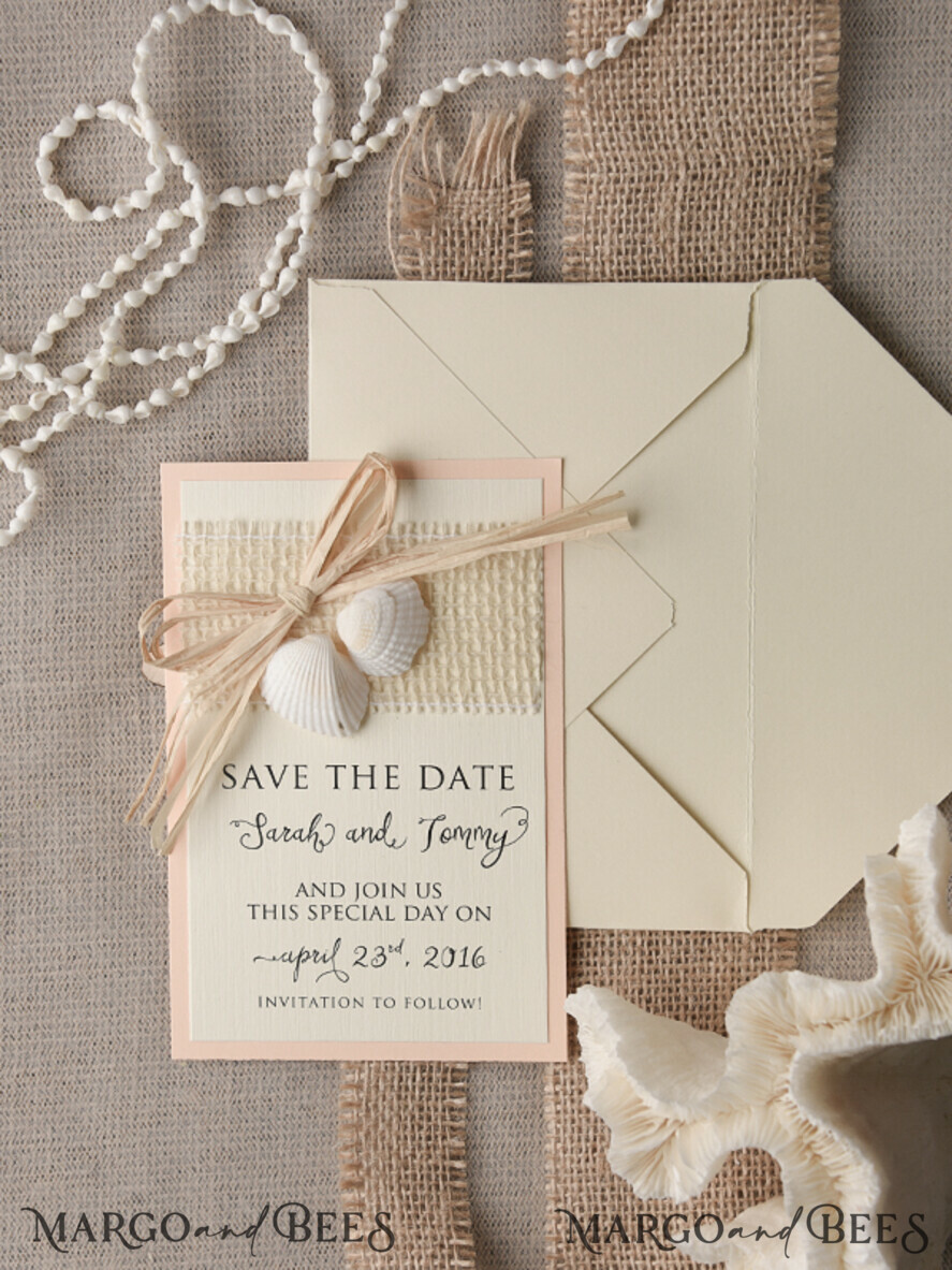 SAVE THE DATES beach travel magnets Destination Beach Wedding Save the date cards, rustic seaside wedding save our dates, seashell save our dates