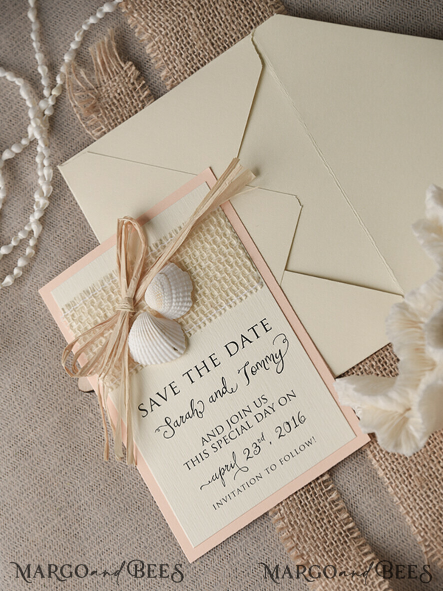 SAVE THE DATES beach travel magnets Destination Beach Wedding Save the date cards, rustic seaside wedding save our dates, seashell save our dates