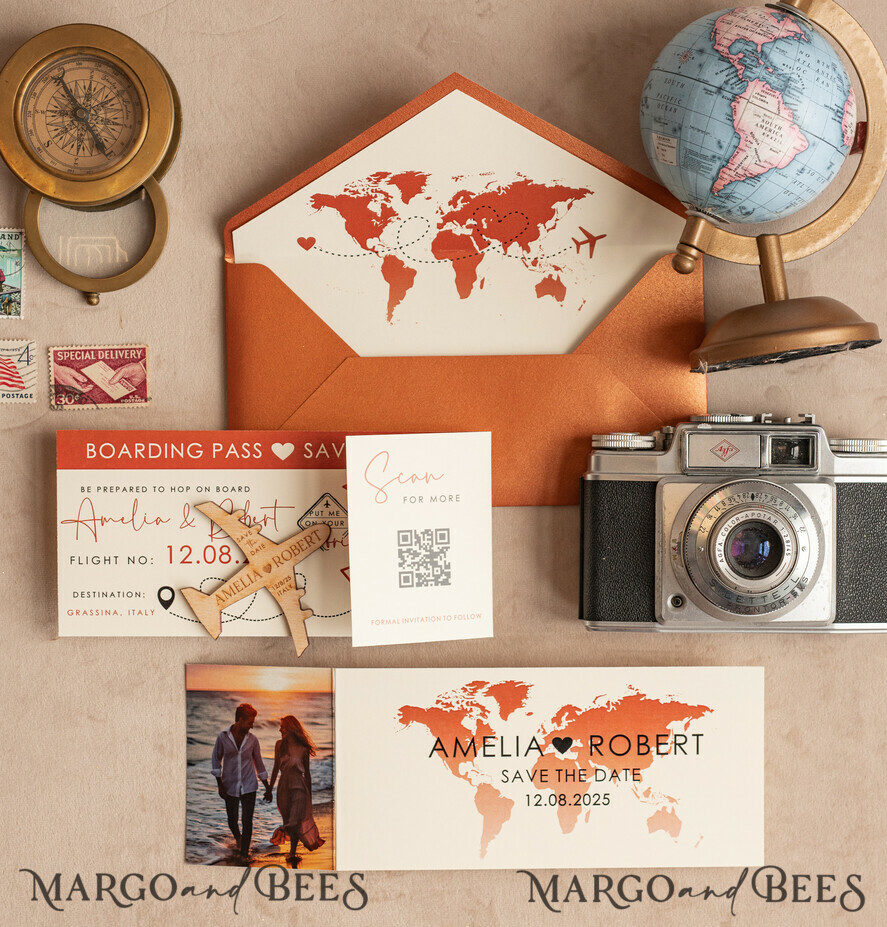 DATEN MERKEN Strand-Reise-Magnete Terrakotta Holzflugzeugmagnet Save The Date Karten mit Foto Bordkarte Reiseflugzeug Save the Dates Zielhochzeitsmagnete