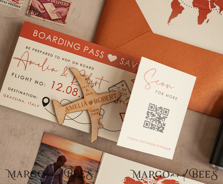 DATEN MERKEN Strand-Reise-Magnete Terrakotta Holzflugzeugmagnet Save The Date Karten mit Foto Bordkarte Reiseflugzeug Save the Dates Zielhochzeitsmagnete