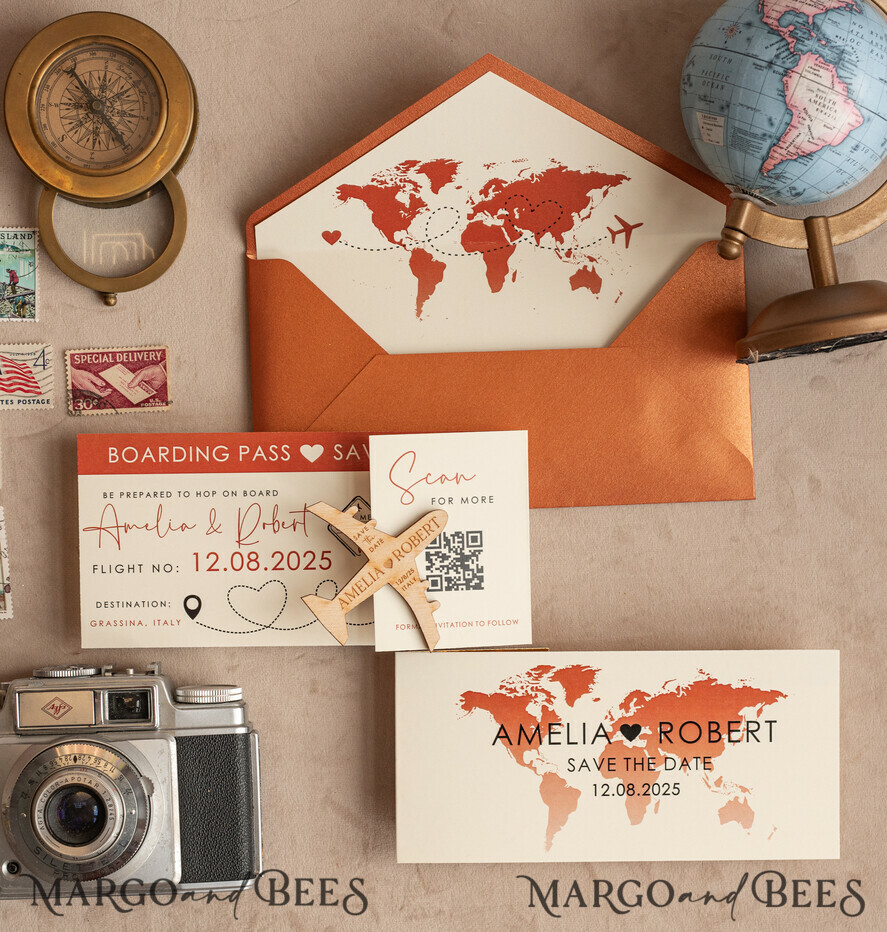 DATEN MERKEN Strand-Reise-Magnete Terrakotta Holzflugzeugmagnet Save The Date Karten mit Foto Bordkarte Reiseflugzeug Save the Dates Zielhochzeitsmagnete