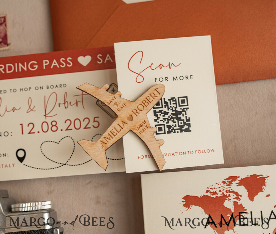 DATEN MERKEN Strand-Reise-Magnete Terrakotta Holzflugzeugmagnet Save The Date Karten mit Foto Bordkarte Reiseflugzeug Save the Dates Zielhochzeitsmagnete