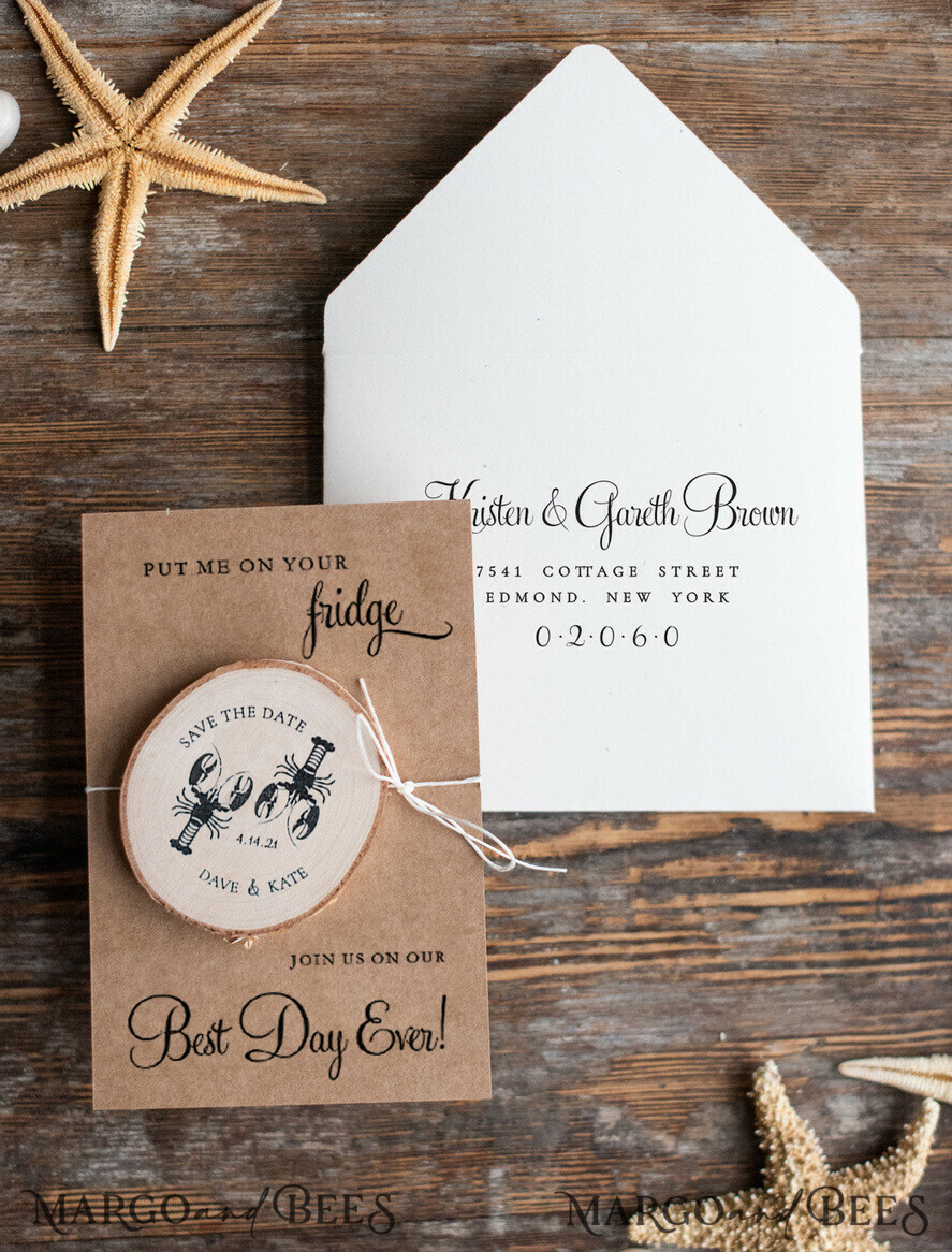 SAVE THE DATES beach travel magnets Personalised Beach Save the Date Magnets and Card, Travel Navy Wedding Save The Dates , Lobsters Maget Wedding Destination Save The Date Cards