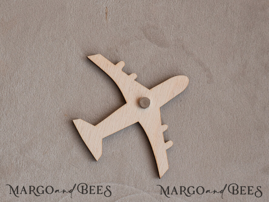 SAVE THE DATES beach travel magnets Sage green Wooden airplane magnet Save The Date Cards boardingpass travel airplane save the dates destination wedding magnets