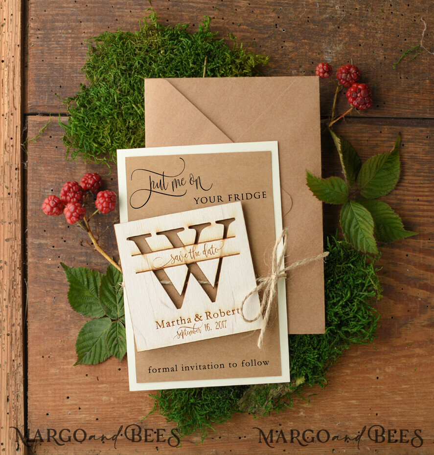 SAVE THE DATES rustic boho magnets Save the date bespoke announcement card, Wood Fridge magnets