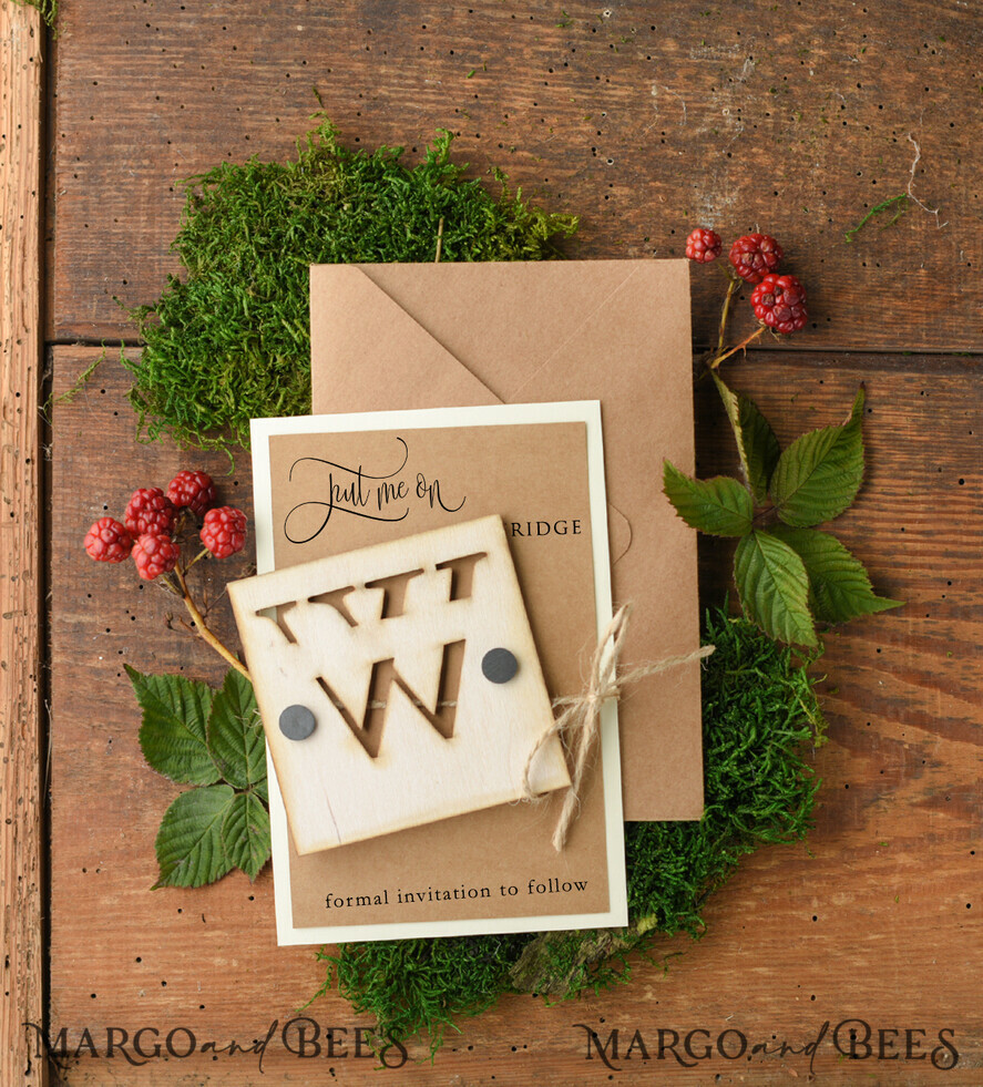 SAVE THE DATES rustic boho magnets Save the date bespoke announcement card, Wood Fridge magnets
