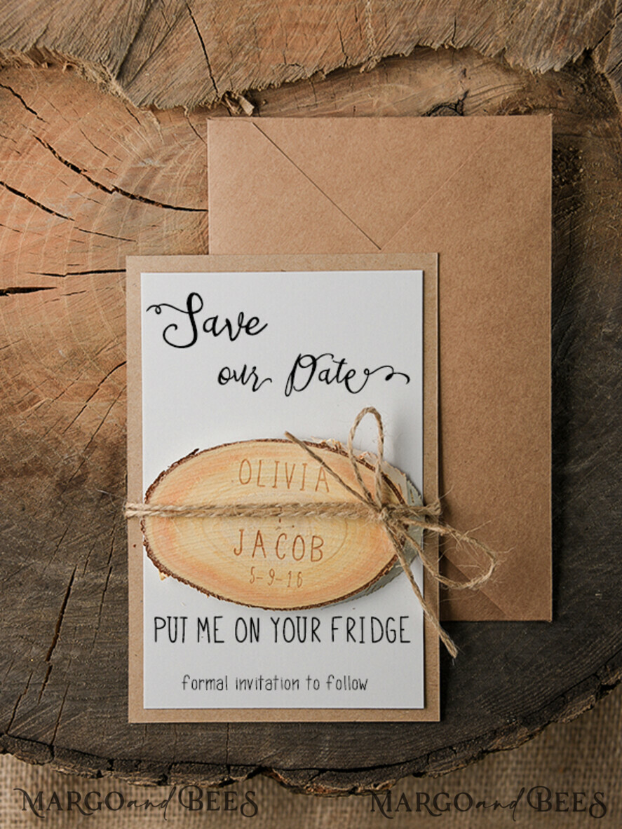 DATEN MERKEN rustikale Boho-Magnete Personalisierte Hochzeits-Save-the-Dates Maßgeschneiderter Hochzeits-Save-the-Date-Magnet, Holz-Save-the-Date, Birkenstamm-Save-the-Date