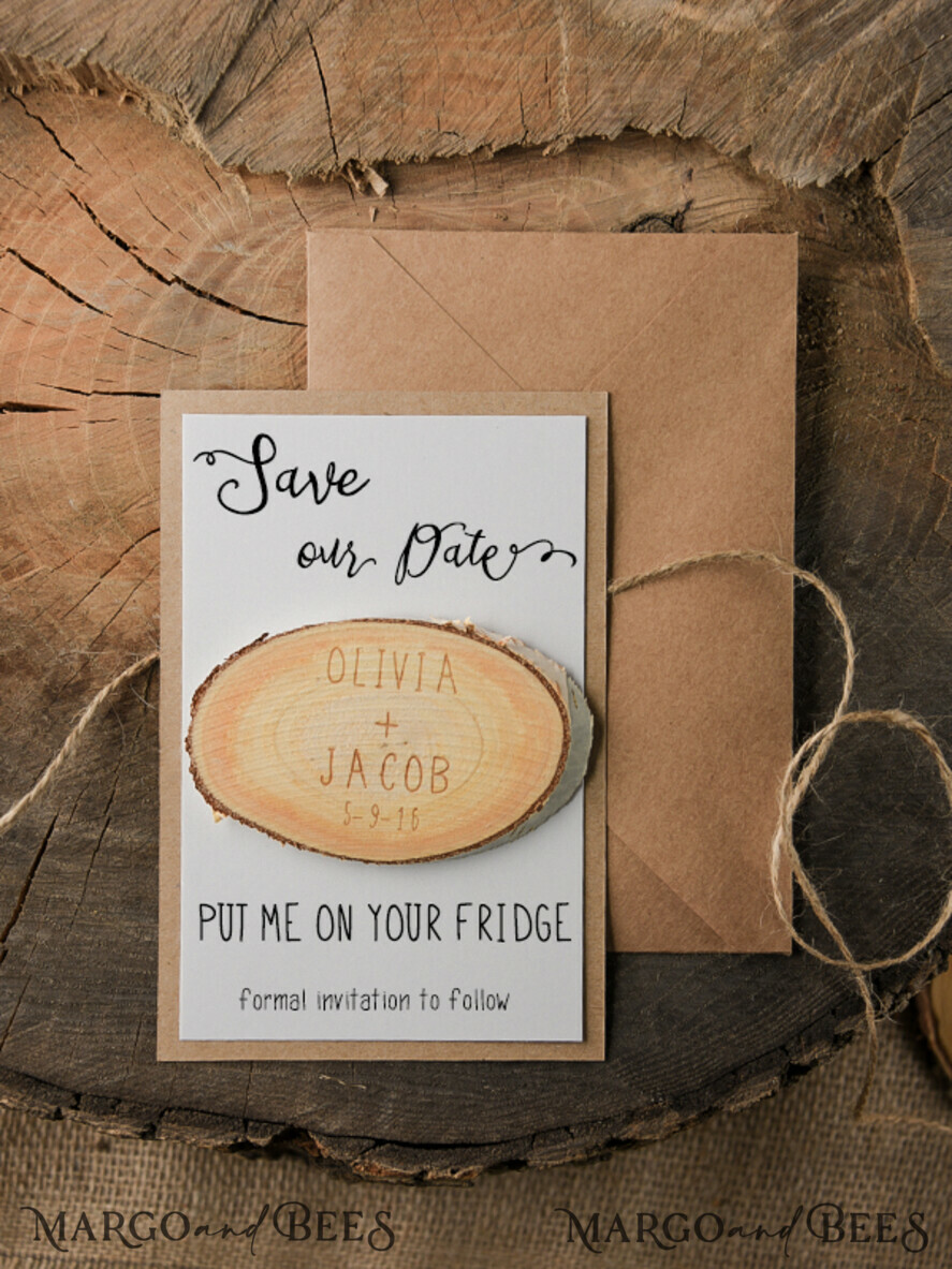 DATEN MERKEN rustikale Boho-Magnete Personalisierte Hochzeits-Save-the-Dates Maßgeschneiderter Hochzeits-Save-the-Date-Magnet, Holz-Save-the-Date, Birkenstamm-Save-the-Date
