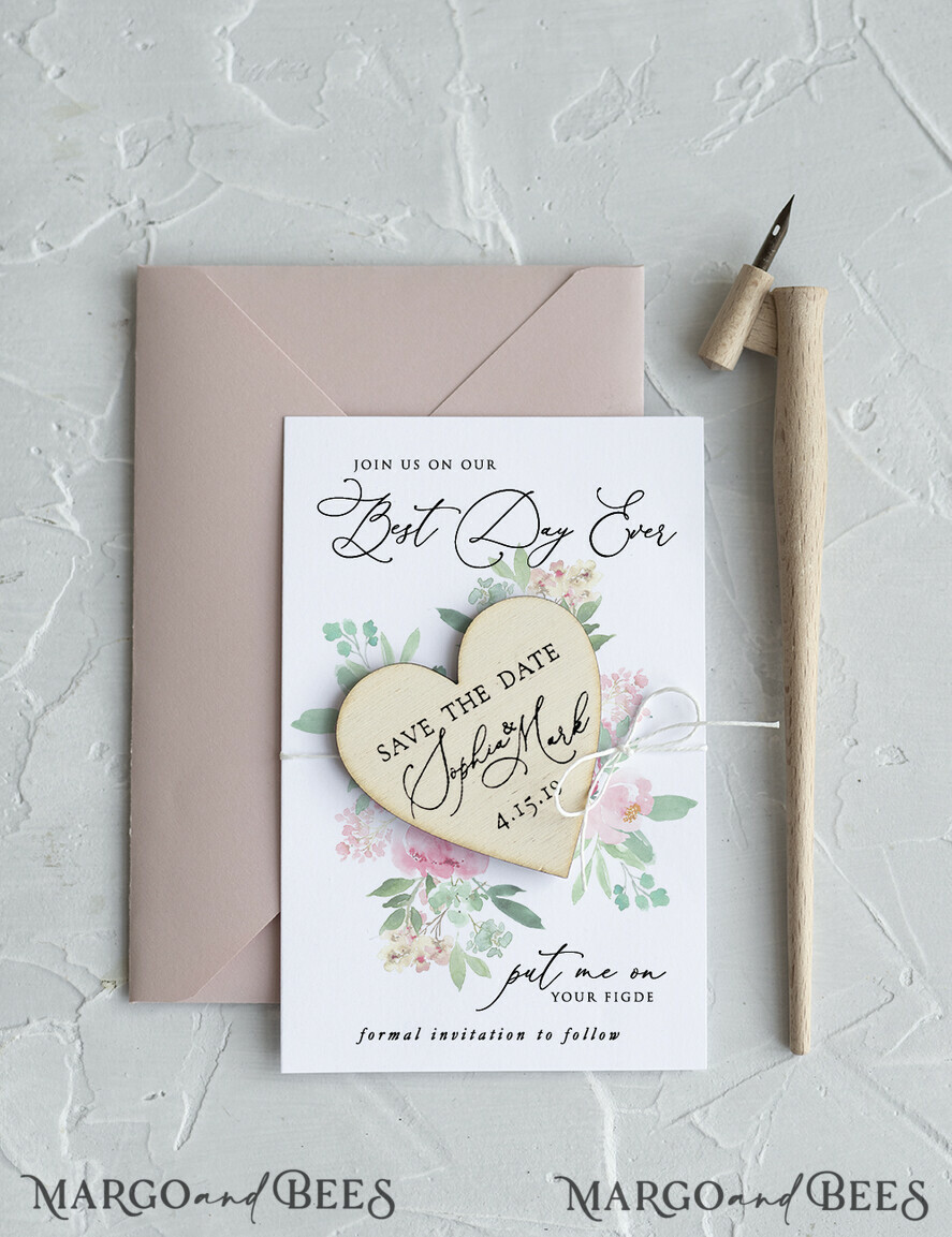 SAVE THE DATES rustic boho magnets Wedding Save the Date card Wood Fridge magnet Wedding Save The Date Card and Heart Magnet, Blush Pink Save Our Date Wood Magnets