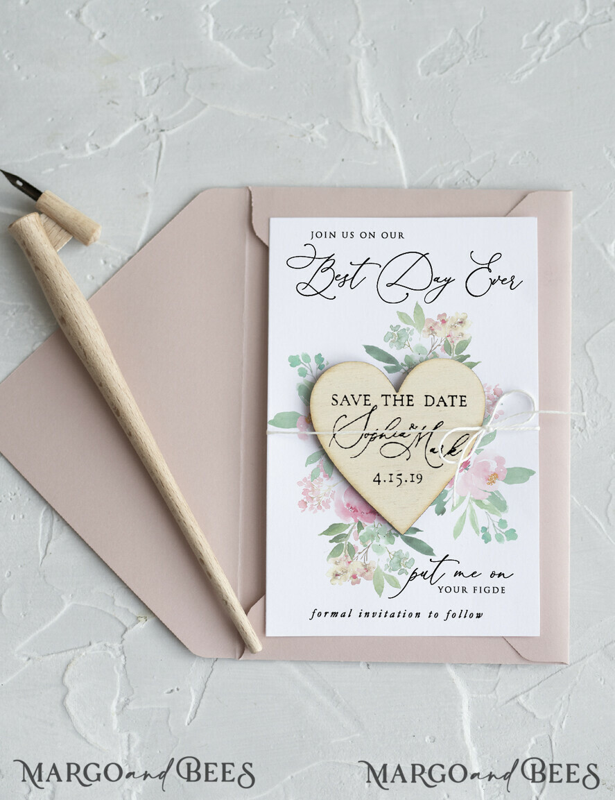 SAVE THE DATES rustic boho magnets Wedding Save the Date card Wood Fridge magnet Wedding Save The Date Card and Heart Magnet, Blush Pink Save Our Date Wood Magnets