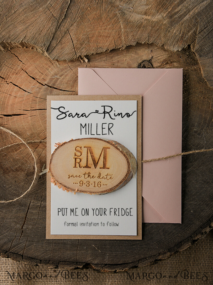 SAVE THE DATES rustic boho magnets Personalised Wedding Save the datesBespoke wedding save the date magnet, Wood Save the Date, birch slab save the date