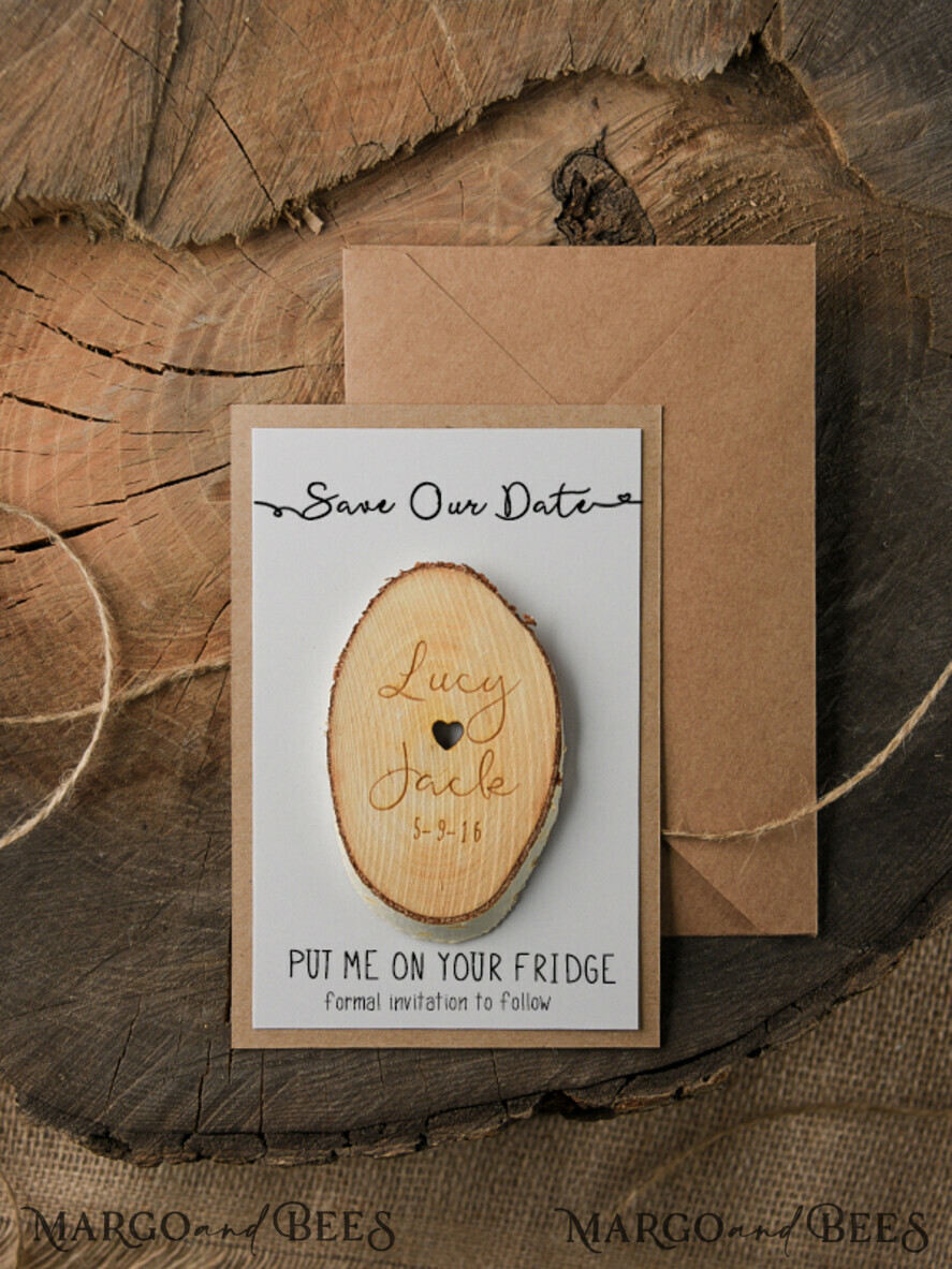 SAVE THE DATES rustic boho magnets Personalised Wedding Save the datesBespoke wedding save the date magnet, Wood Save the Date, birch slab save the date