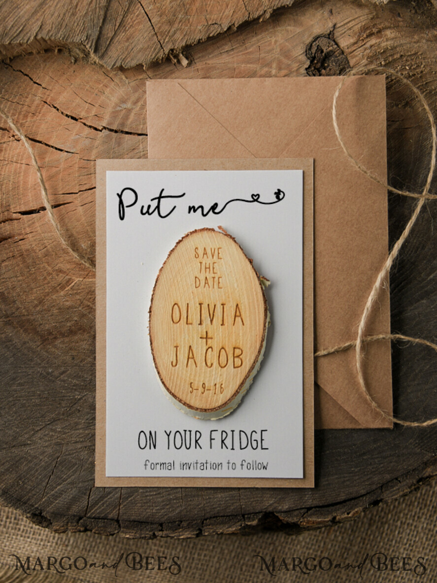 SAVE THE DATES rustic boho magnets Bespoke wedding save the date magnet, Wood Save the Date, birch slice save the date